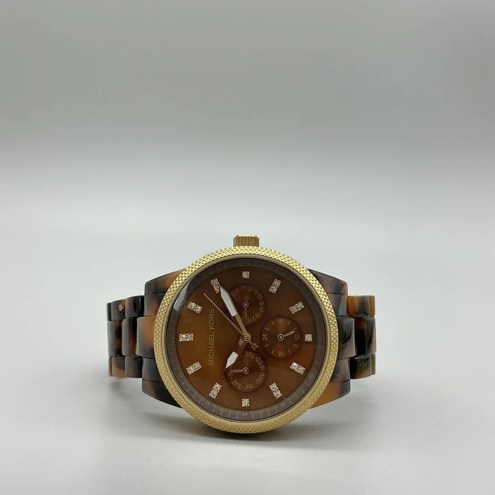 Michael Kors Womens Watch 37mm Abalone Dial Faux Tortoise MK-5038 New Battery 6